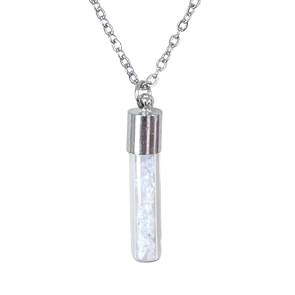 Herkimer Diamond Quartz Crystal Mini Glass Wish Bottle Vial Pendant Necklace